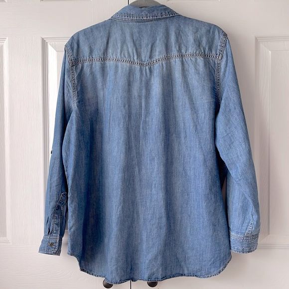 ANA Long Sleeve Chambray Button Down Denim Shirt Medium Blue Denim PXXL so soft - Picture 7 of 10